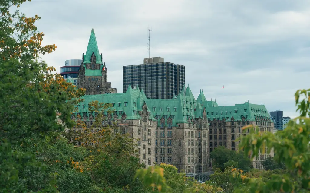 Ottawa skyline above the trees in autumn