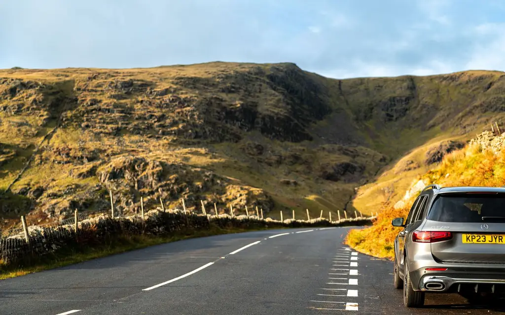 A car on a mountain road